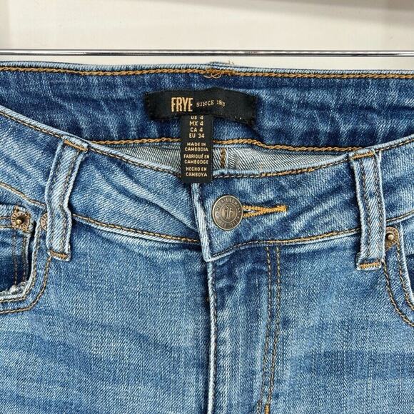 Frye Medium Wash Blue Skinny Jeans Mid Rise With Wiskering Women's 4 - Picture 4 of 8